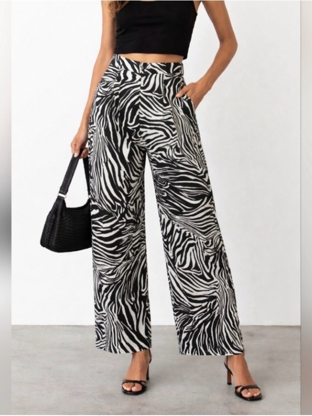 Corey Lynn Calter Black & White Zebra Wide-Leg High Waist Pants XS MSRP $198 EUC